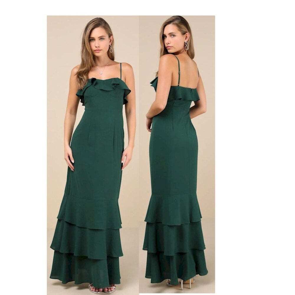 Lulu's Dark Green Ruffle-Tier Maxi Dress